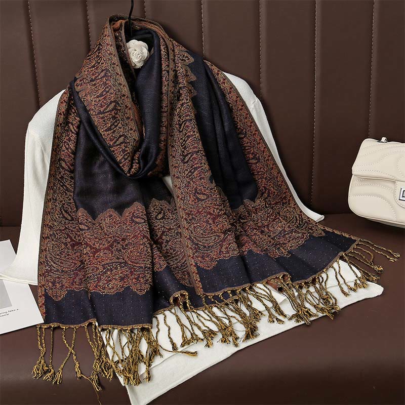 Tibetan Cashew Jacquard Colorful Flower Print Tassels Shawl Fall Winter Soft Warm Scarf Wrap