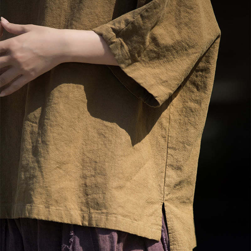 Causal Half Sleeve Ramie Linen Cotton T-shirt Tee