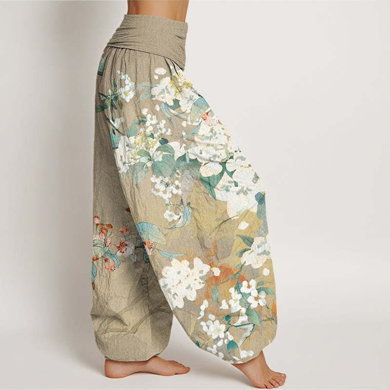 Casual Branch Flower Butterfly Women's Elastic Waist Harem Pants