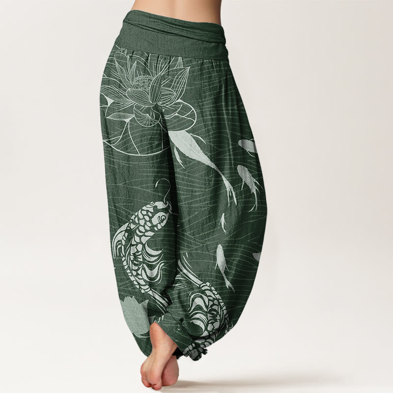 Big Lotus Koi FIsh Women's Elastic Waist Harem Pants
