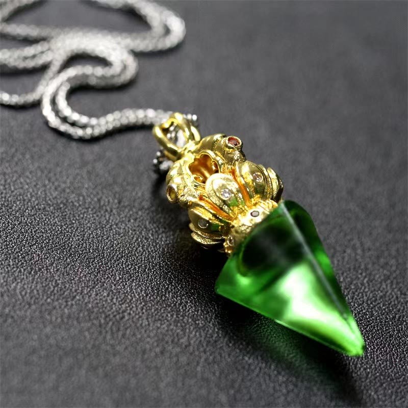 Tibetan Dorje Vajra 4 Prong Lotus Liuli Crystal Strength Necklace Pendant