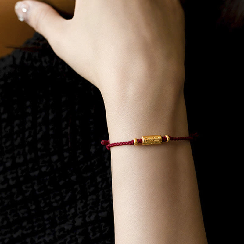 999 Gold Good Luck Amulet Carved Design Handmade Strength?Braided Rope Bracelet