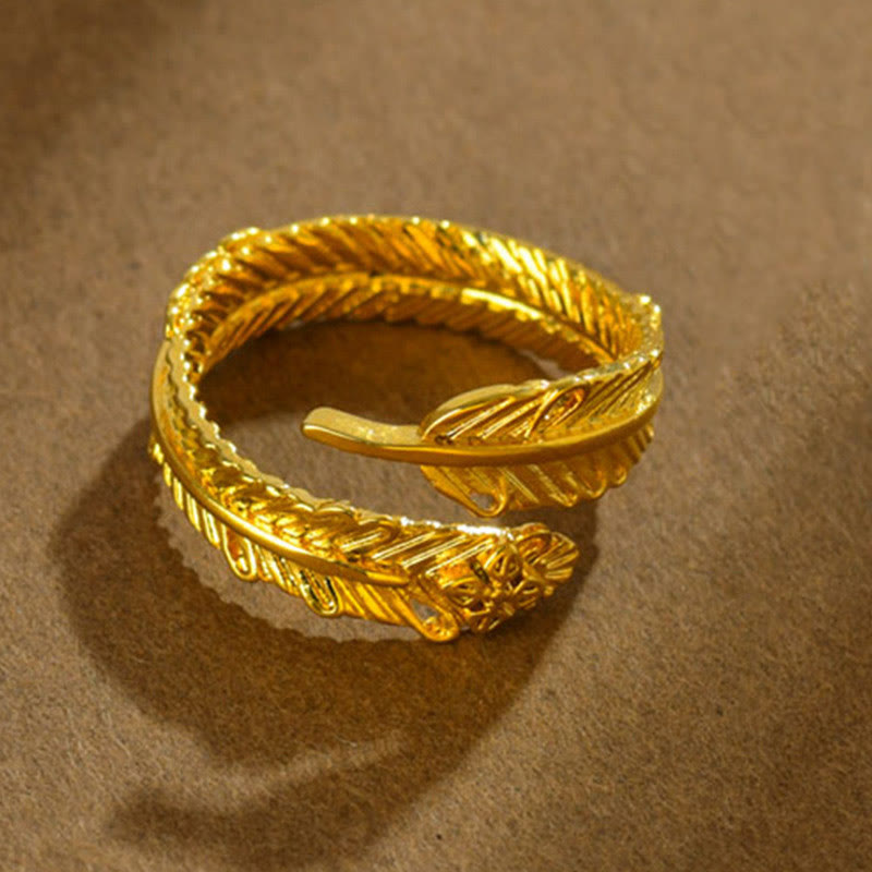 River Gold Plated Copper Feather Design Wealth Ring