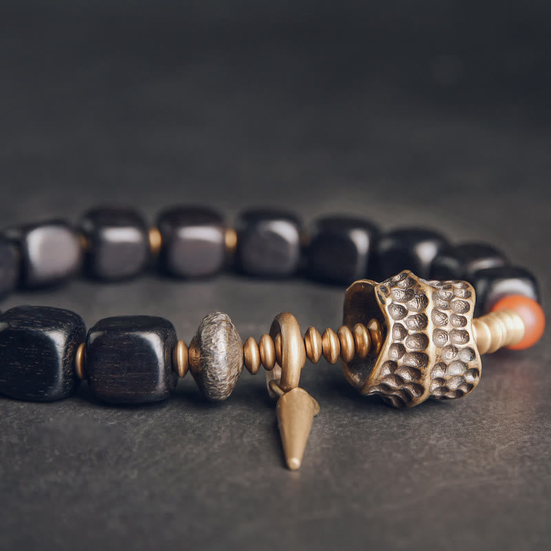 Ebony Wood Copper Brass Red Agate Peace Bracelet