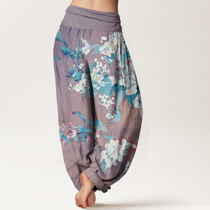 Casual Branch Flower Butterfly Women's Elastic Waist Harem Pants