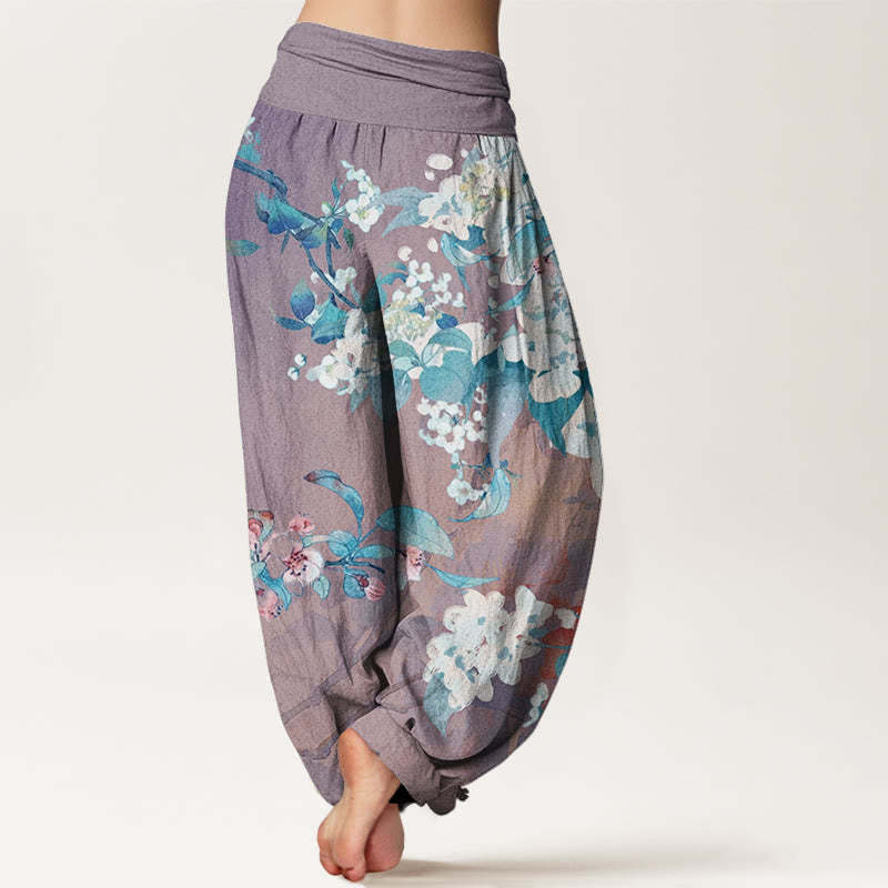 Casual Branch Flower Butterfly Women's Elastic Waist Harem Pants