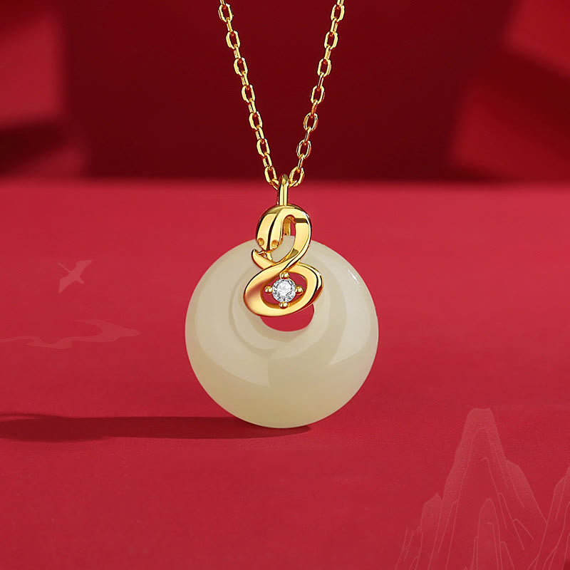 925 Sterling Silver Hetian Jade Year Of The Snake Peace Buckle Blessing Necklace Pendant