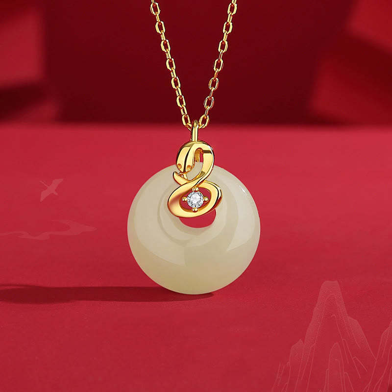 925 Sterling Silver Hetian Jade Year Of The Snake Peace Buckle Blessing Necklace Pendant