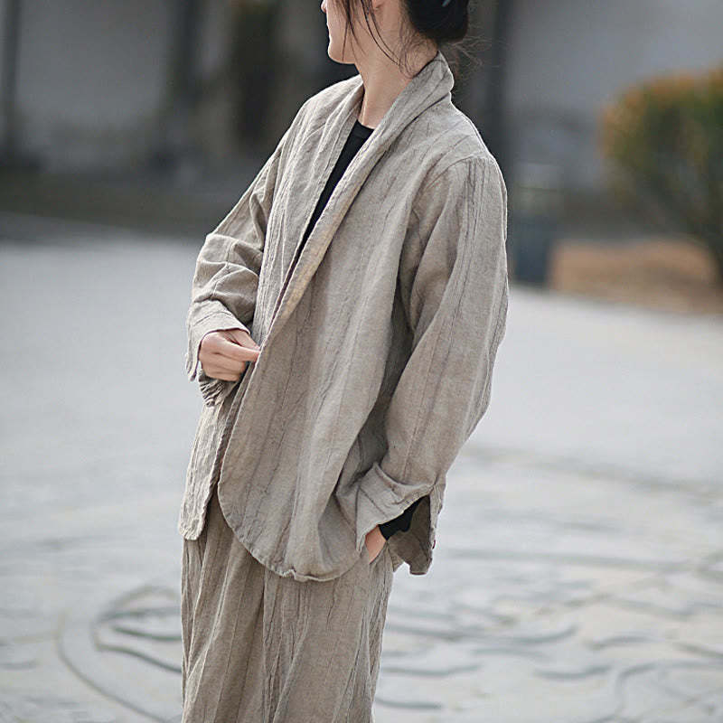 Solid Color Tie Dye Long Sleeve Zen Meditation Open Front Jacket