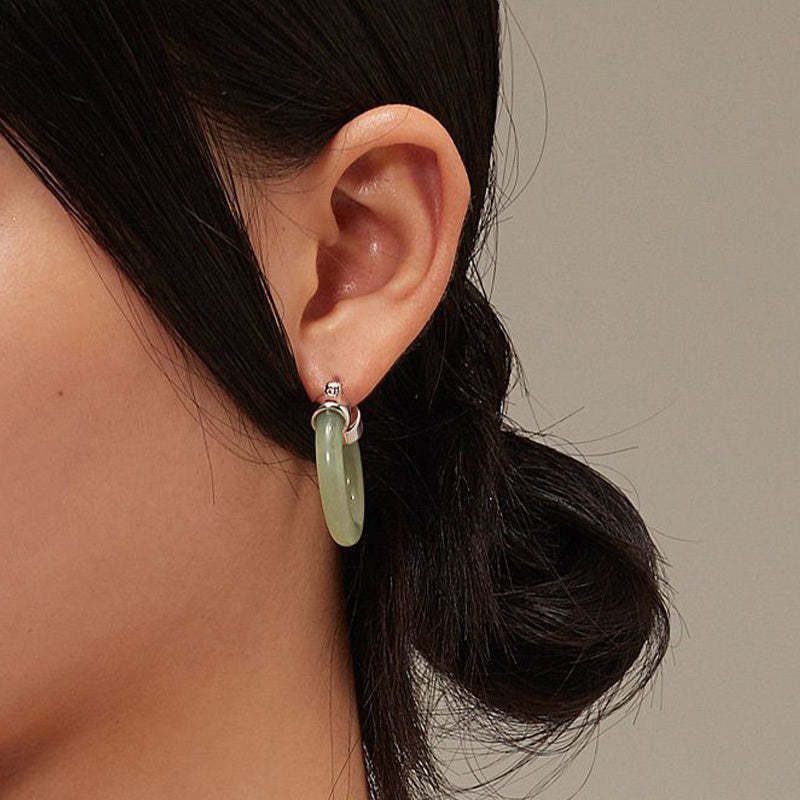 Round Jade White Jade Prosperity Earrings