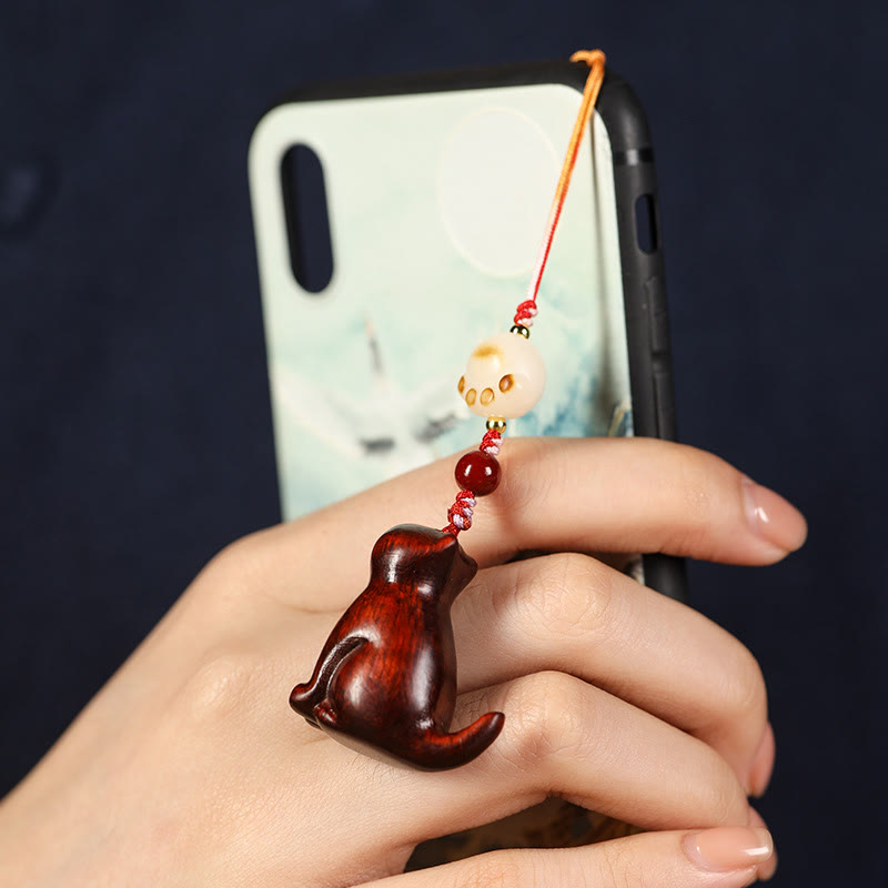 Small Leaf Red Sandalwood Green Sandalwood Sandalwood Sitting Cat Sooth Phone Hanging Decoration