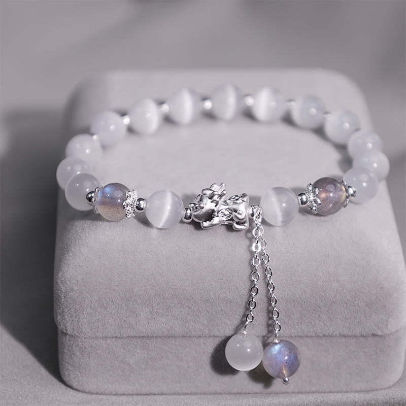 Natural Cat's Eye Moonstone Strawberry Quartz PiXiu Support Bracelet