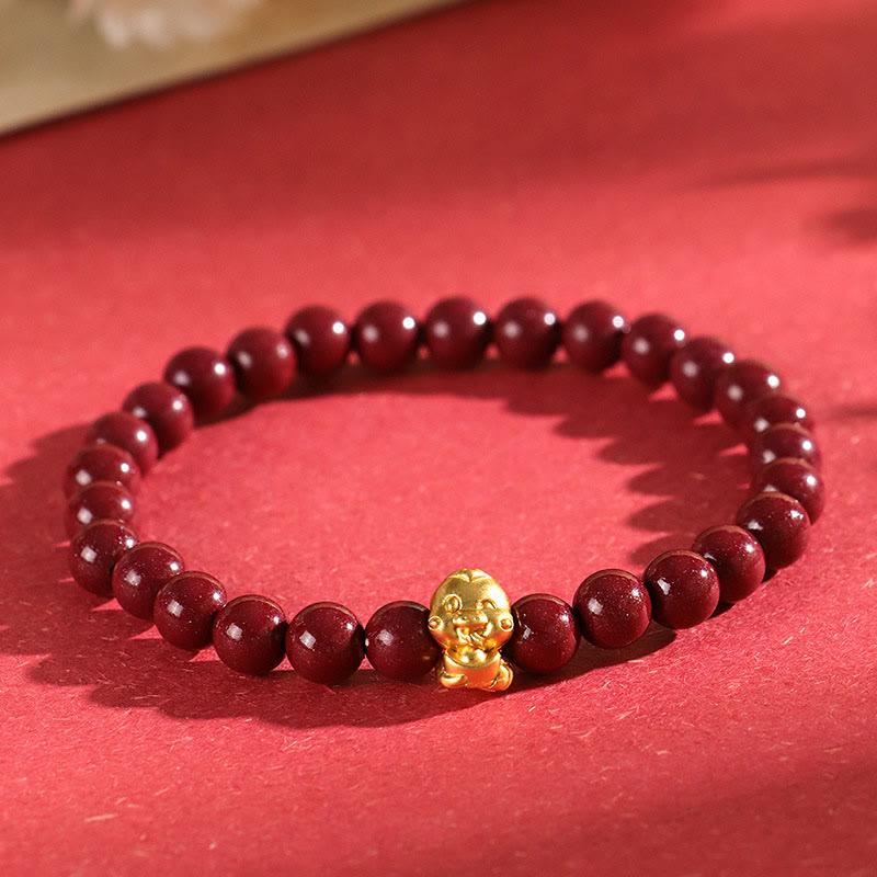 Cinnabar 999 Sterling Silver Fu Character Coin Gold Ingot Year of the Snake Calm Bracelet