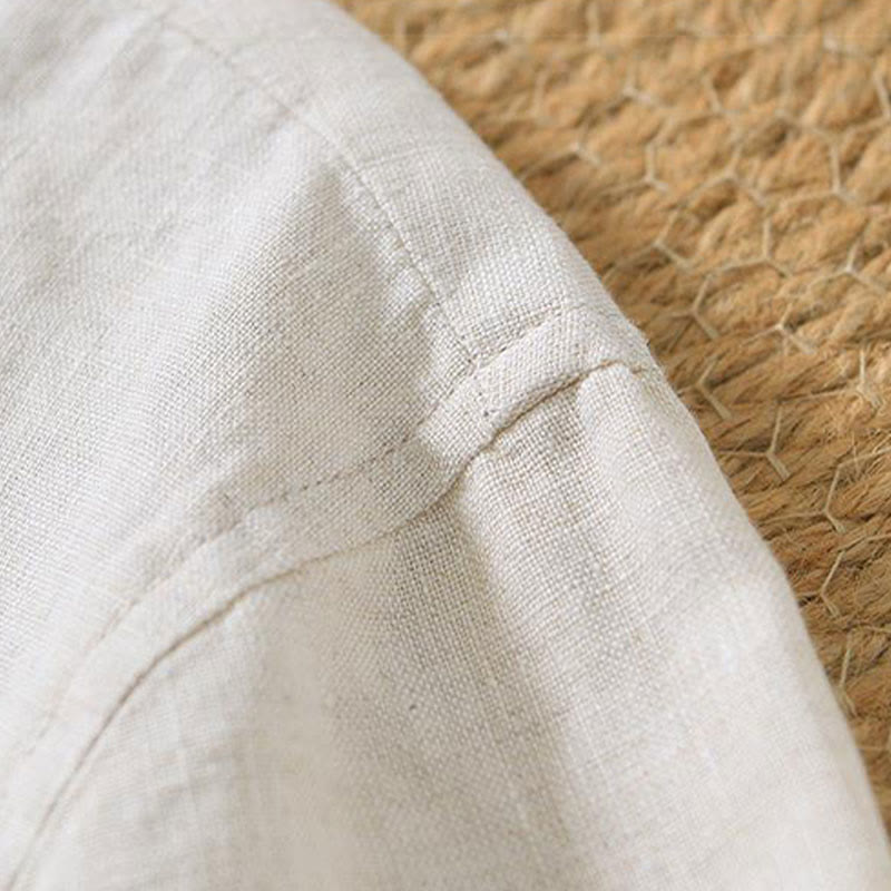 Casual Plain V-neck Short Sleeve Linen Men's Shirt
