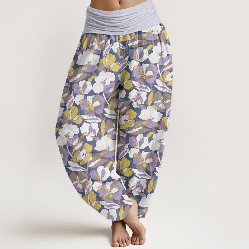 Floral Leaf Design Women's Elastic Waist Harem Pants