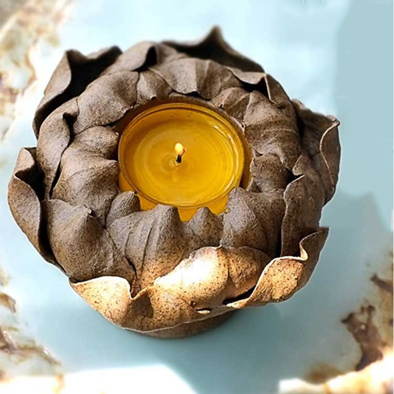 Lotus Flower Ceramic Candle Holder Incense Burner Home Offering Decoration