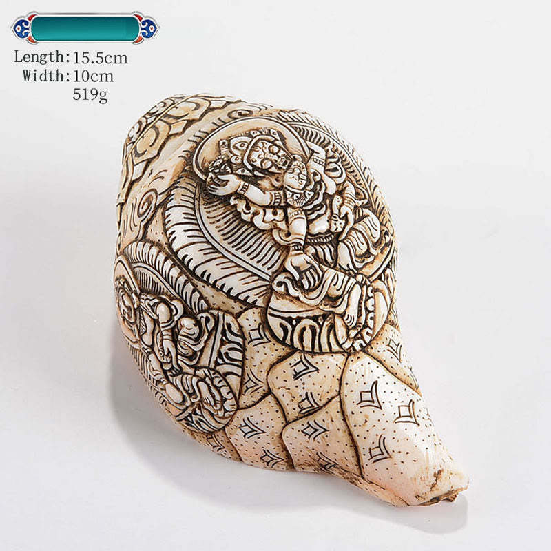 Tibetan Handmade Engraved Shankha mystic zen Avalokitesvara Conch Shell Wealth Decoration