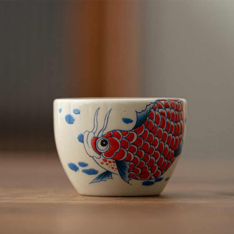 Koi Fish Arowana Peony Sunflower Ceramic Teacup Kung Fu Tea Cup 60ml