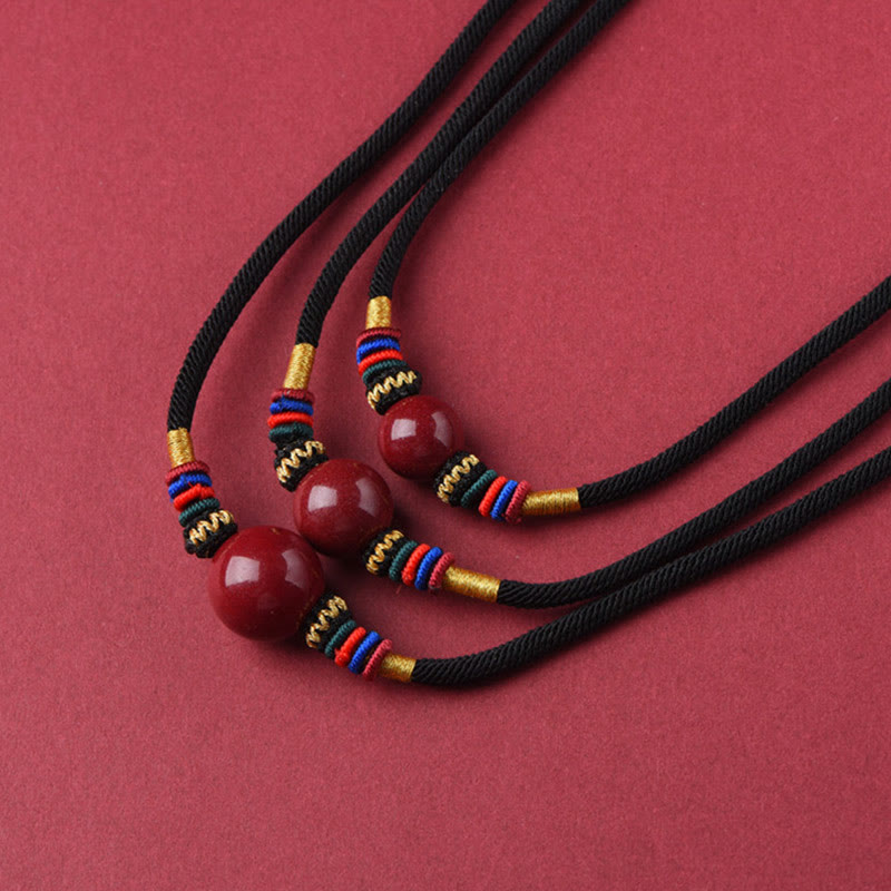 Cinnabar Lucky Bead Keep Away Evil Spirits Necklace Pendant