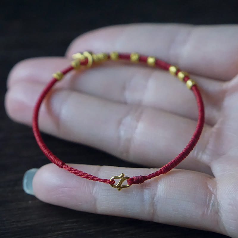 999 Gold Small Gourd Charm Handmade Luck Strength?Rope Bracelet
