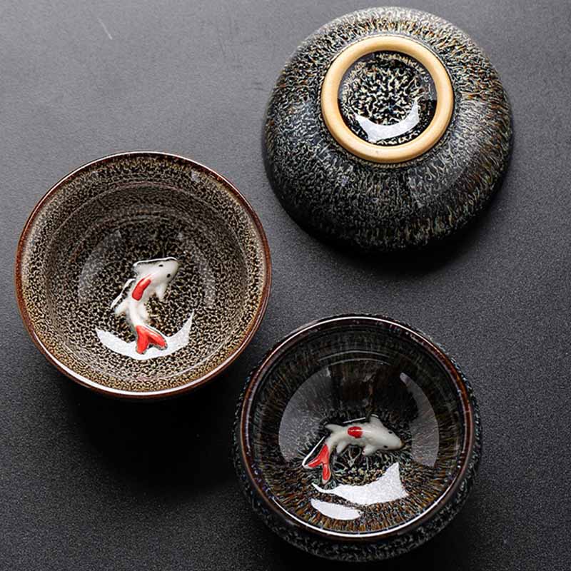 Small Koi Fish Kiln Change Chinese Jianzhan Ceramic Teacup Kung Fu Tea Cup 60ml