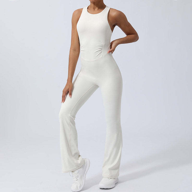 Women Workout Crisscross Sleeveless Flare Jumpsuit Sports Fitness Yoga Bodysuit