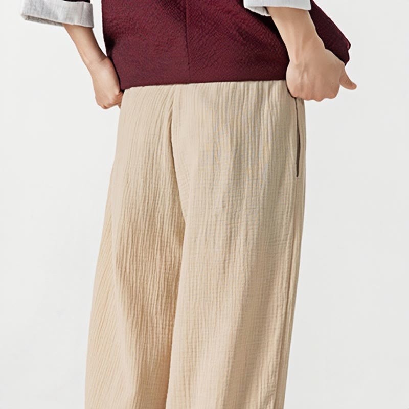 Soft Solid Color Drawstring Cotton Men's Pants With Pockets