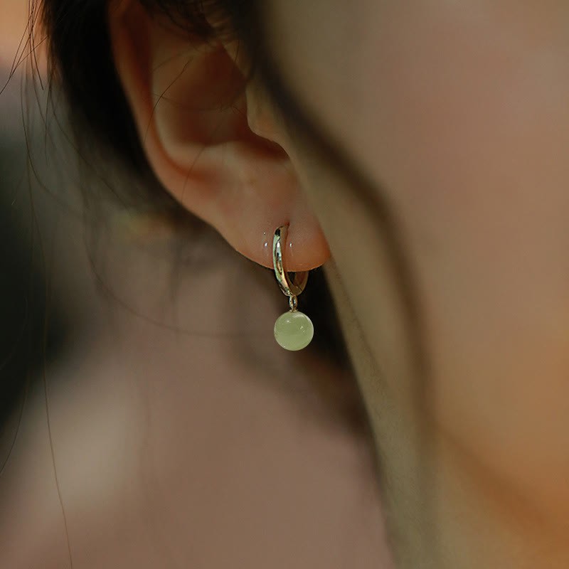 Round Jade Bead Prosperity Earrings