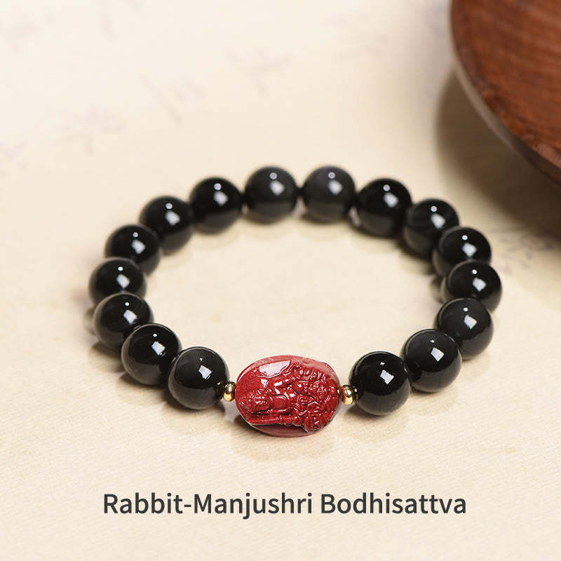 Chinese Zodiac Natal mystic zen Natural Black Obsidian Cinnabar Purification Bracelet