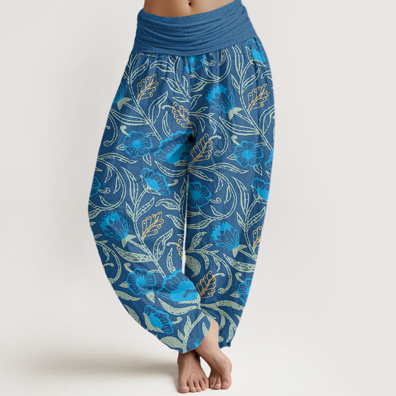 Casual Tulips Flower Vines Design Women's Elastic Waist Harem Pants