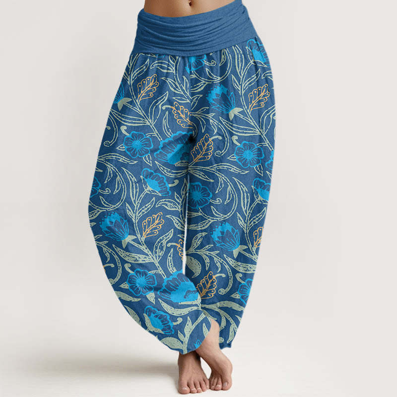 Casual Tulips Flower Vines Design Women's Elastic Waist Harem Pants