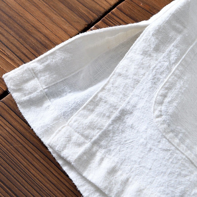 Frog-Button Chinese Tang Suit Ramie Linen Cotton Men Jacket Shirt With Pockets