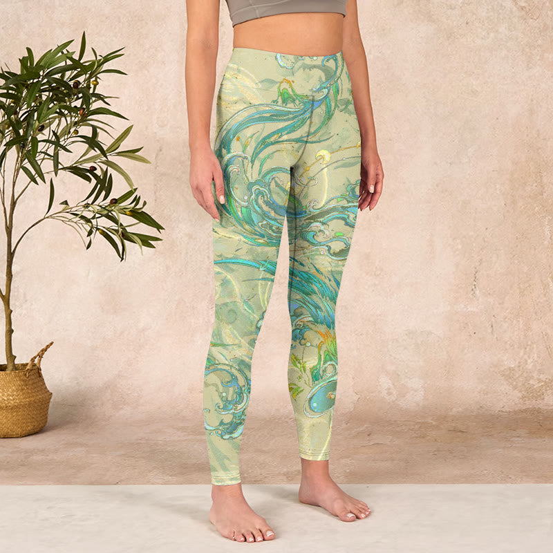 Blue-green Phoenix Gym Leggings Women's Yoga Pants