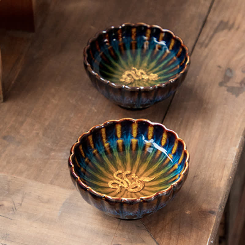 Lotus Goldfish Auspicious Dragon Phoenix Ceramic Teacup Inlaid Tea Cups 130ml