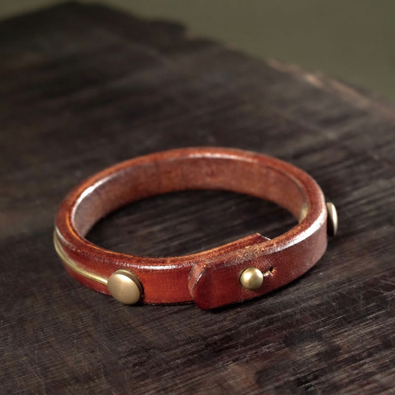 Vintage Leather Copper Brass Wire Healing Bangle Bracelet