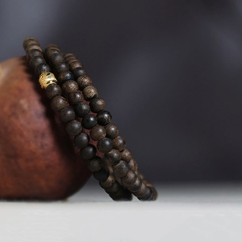 108 Mala Beads 999 Gold Bead Rare 5mm Brunei Black Qinan Agarwood Peace Strength Bracelet