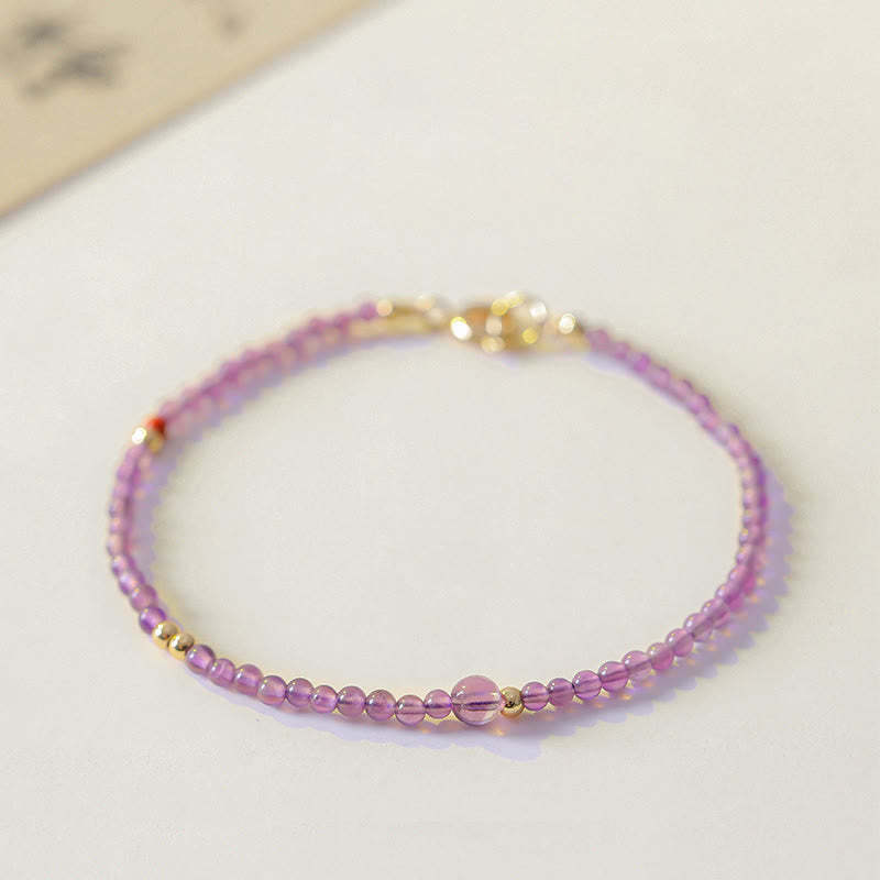 2mm Ultra-Thin Beads Natural Amethyst 14k Gold Plated Copper Inner Peace Meditation Bracelet