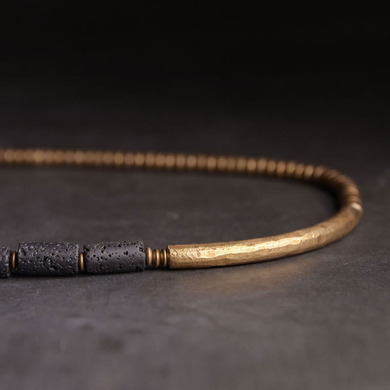 Vintage Lava Rock Copper Brass Multi-turn Wrap Calm Bracelet