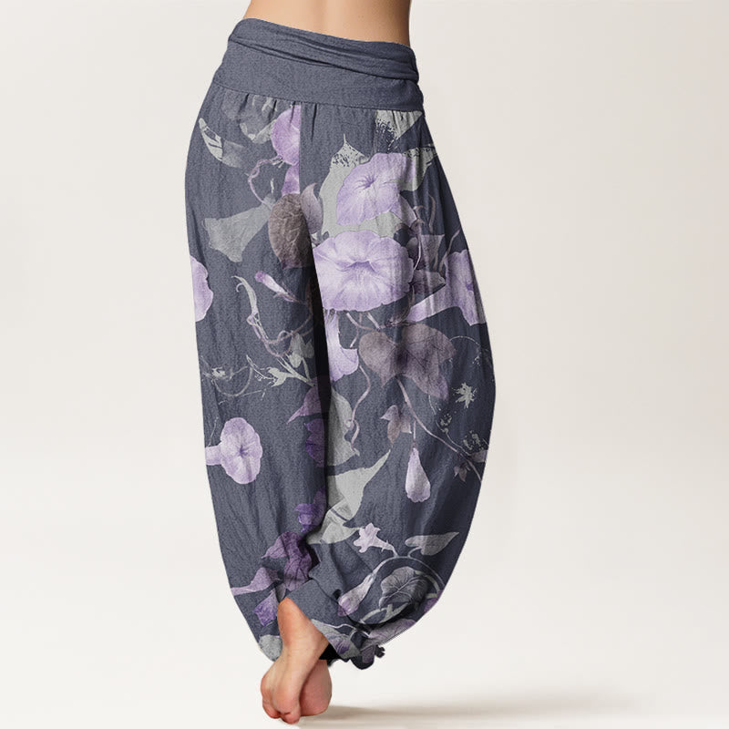 Entwined Morning Glories Pattern Women's Elastic Waist Harem Pants