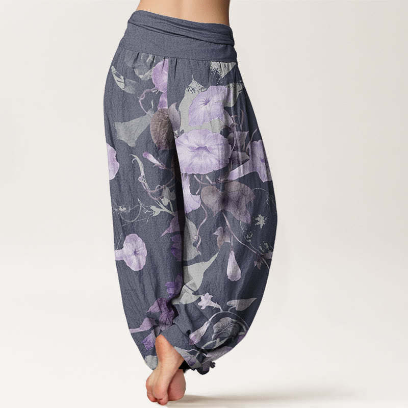 Entwined Morning Glories Pattern Women's Elastic Waist Harem Pants