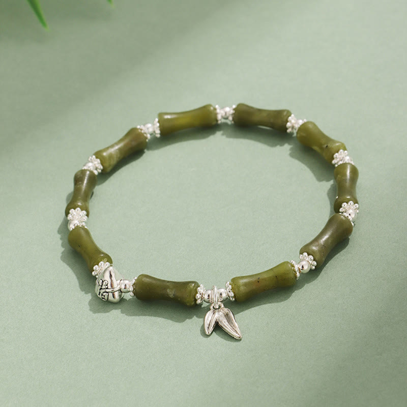 Peridot White Jade Strawberry Quartz Green Aventurine Bamboo Fu Character Luck Bracelet