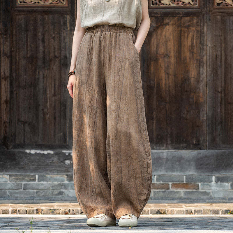 Ramie Cotton Linen Pants Tie-dye Design Trousers Loose Zen Yoga Women's Pants with Pockets