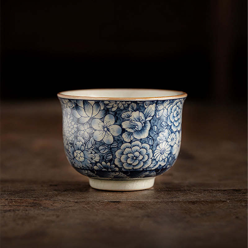 Vintage Lotus Peony Plum Blossom Chrysanthemum Ceramic Teacup Tea Cups