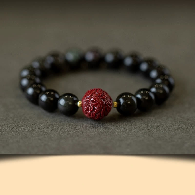 Chinese Zodiac Natural Black Obsidian Cinnabar Purification Bracelet