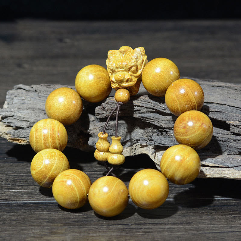 Rosewood Green Sandalwood Small Leaf Red Sandalwood Agarwood Dragon Carved Protection Bracelet