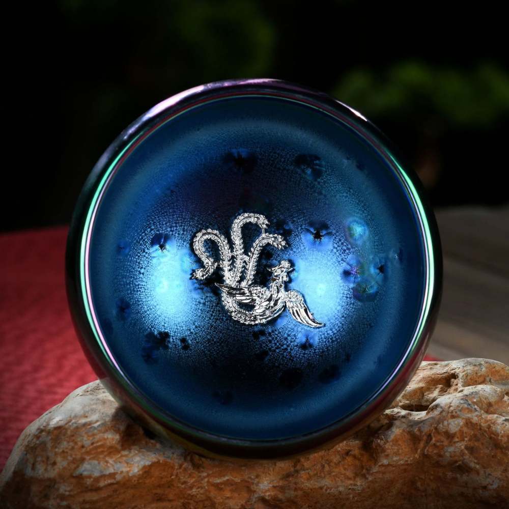 Lotus Dragon Phoenix Koi Fish Peacock Chinese Jianzhan Inlaid Kiln Change Ceramic Teacup Kung Fu Tea Cup