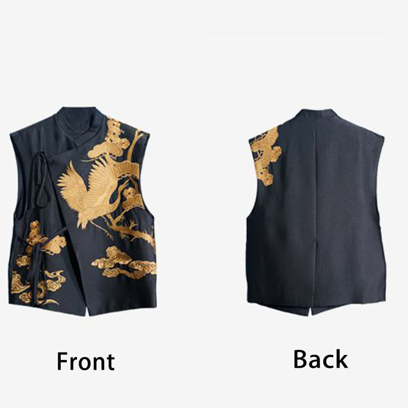 Vintage Embroidery Golden Crane Cloud Pattern Vest