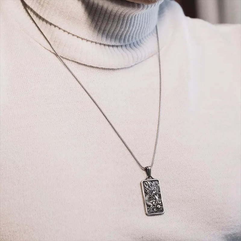 Pure Tin Dragon Success Protection Necklace Pendant