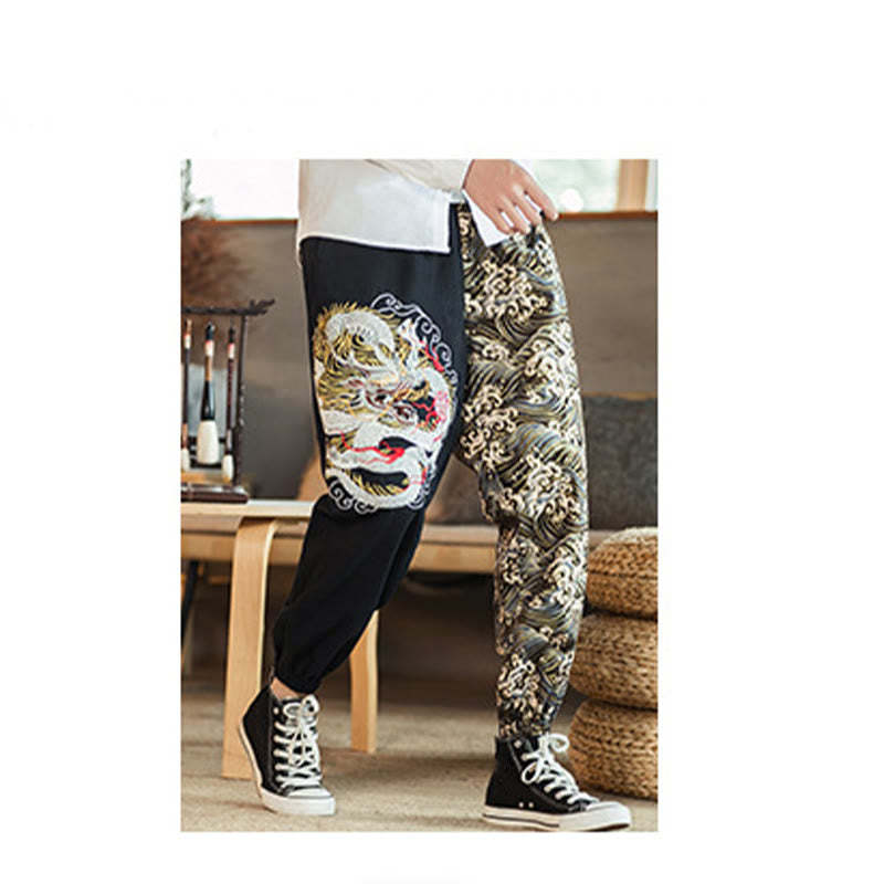 Dragon Pattern Two-tone Men's Pants With Pockets