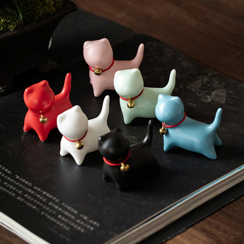Mini Cute Standing Lying Cat Tea Pet Ceramic Home Desk Figurine Decoration